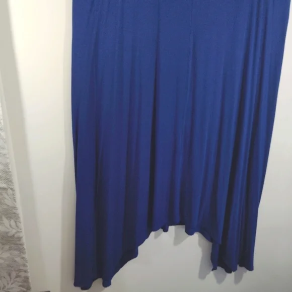 2X Roaman's Maxi Dress 26/28 Beautiful Flowy Sharkbite Hem Blue Soft Comy Long - Picture 9 of 10